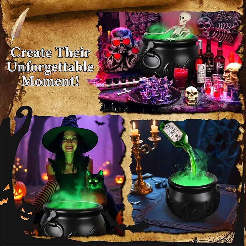 Halloween Witch Cauldron With LED Light Fog Mist Maker