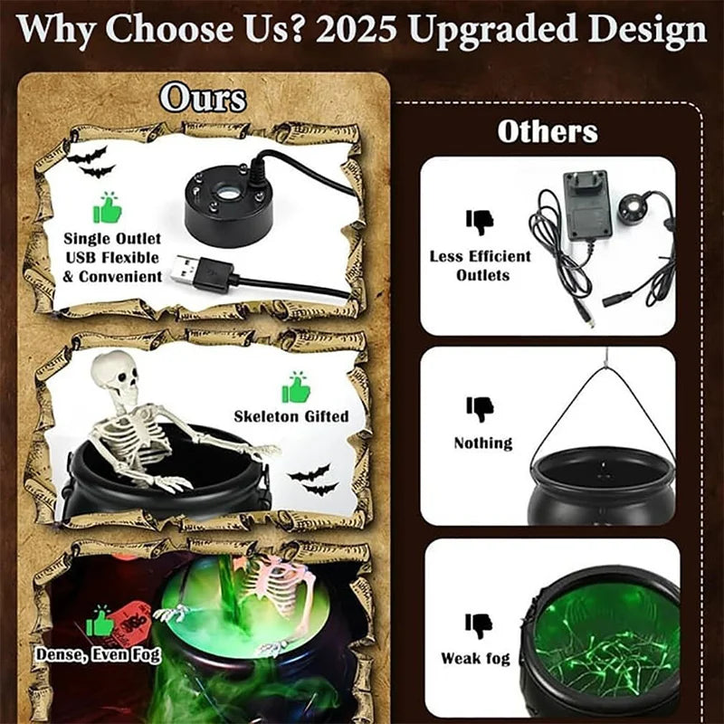 Halloween Witch Cauldron With LED Light Fog Mist Maker