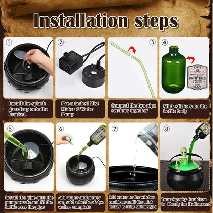 Halloween Witch Cauldron With LED Light Fog Mist Maker